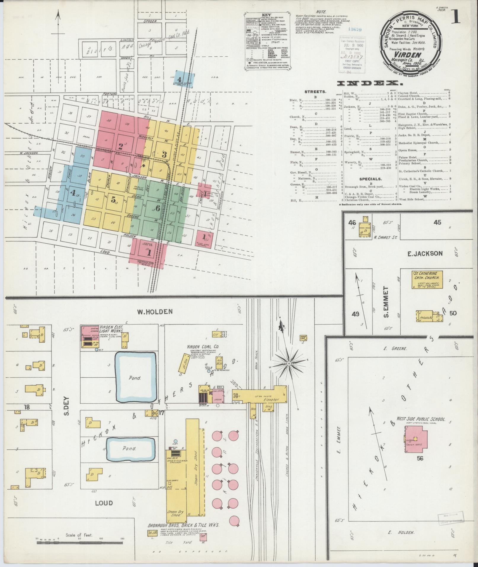 Sanborn Fire Insurance Map from Virden, Macoupin County, Illinois (1900), Sheet #0001 - Complete Map Set gallery image, historic Sanborn map, vintage wall art, Illinois Illinois