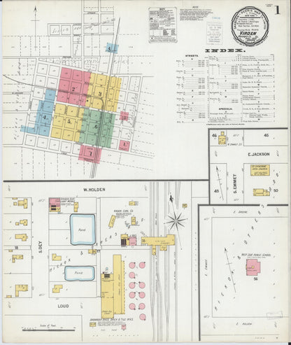 Sanborn Fire Insurance Map from Virden, Macoupin County, Illinois (1900), Sheet #0001 - Complete Map Set gallery image, historic Sanborn map, vintage wall art, Illinois Illinois