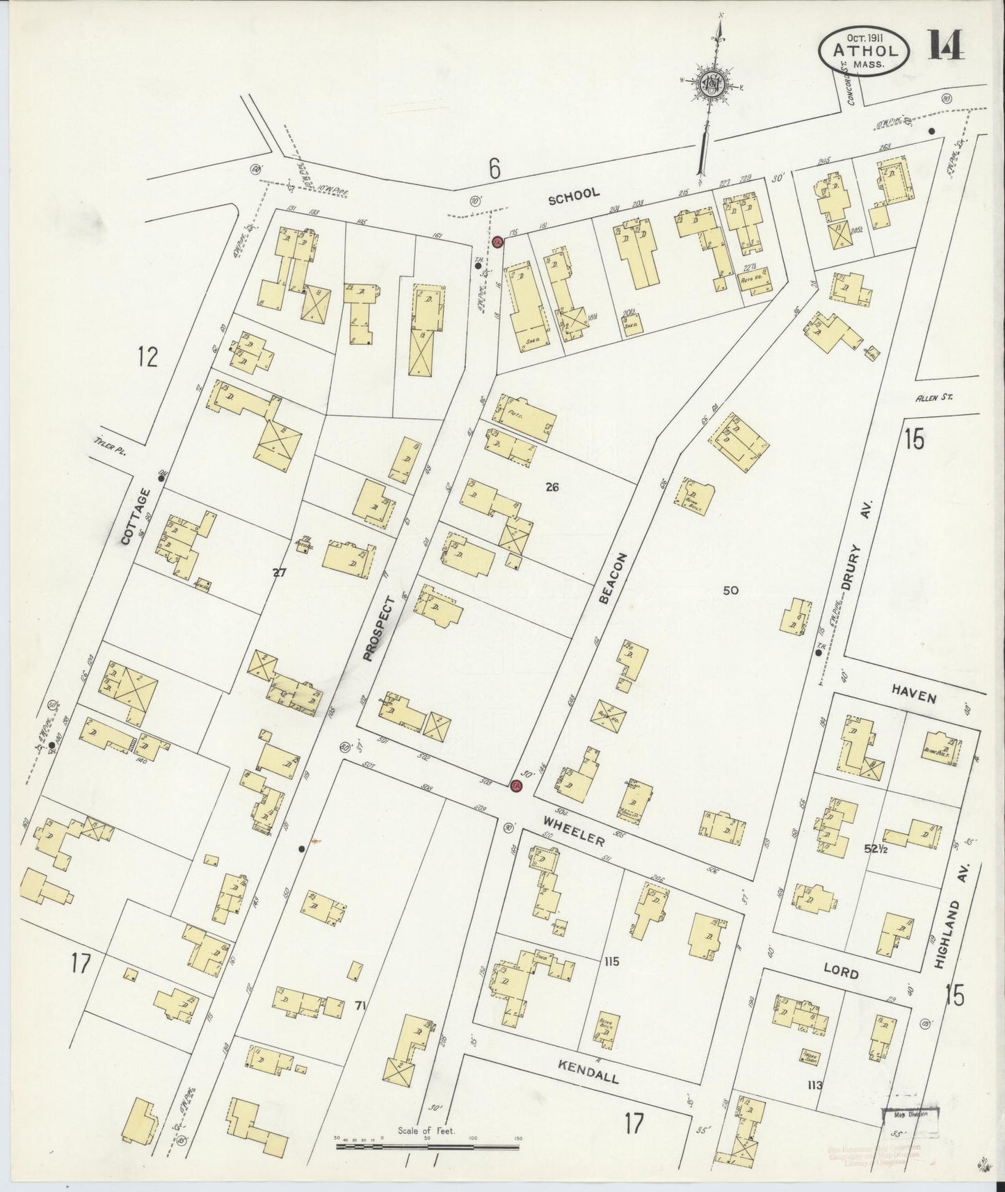 Sanborn Fire Insurance Map from Athol, Worcester County, Massachusetts (1911), Sheet #0014 - Complete Map Set gallery image, historic Sanborn map, vintage wall art, Massachusetts Massachusetts