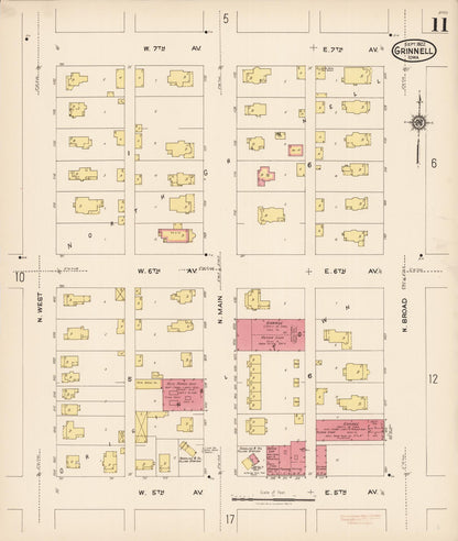 Sanborn Fire Insurance Map from Grinnell, Poweshiek County, Iowa (1922), Sheet #0011 - Historic Sanborn Fire Insurance Map Print, vintage old map wall art