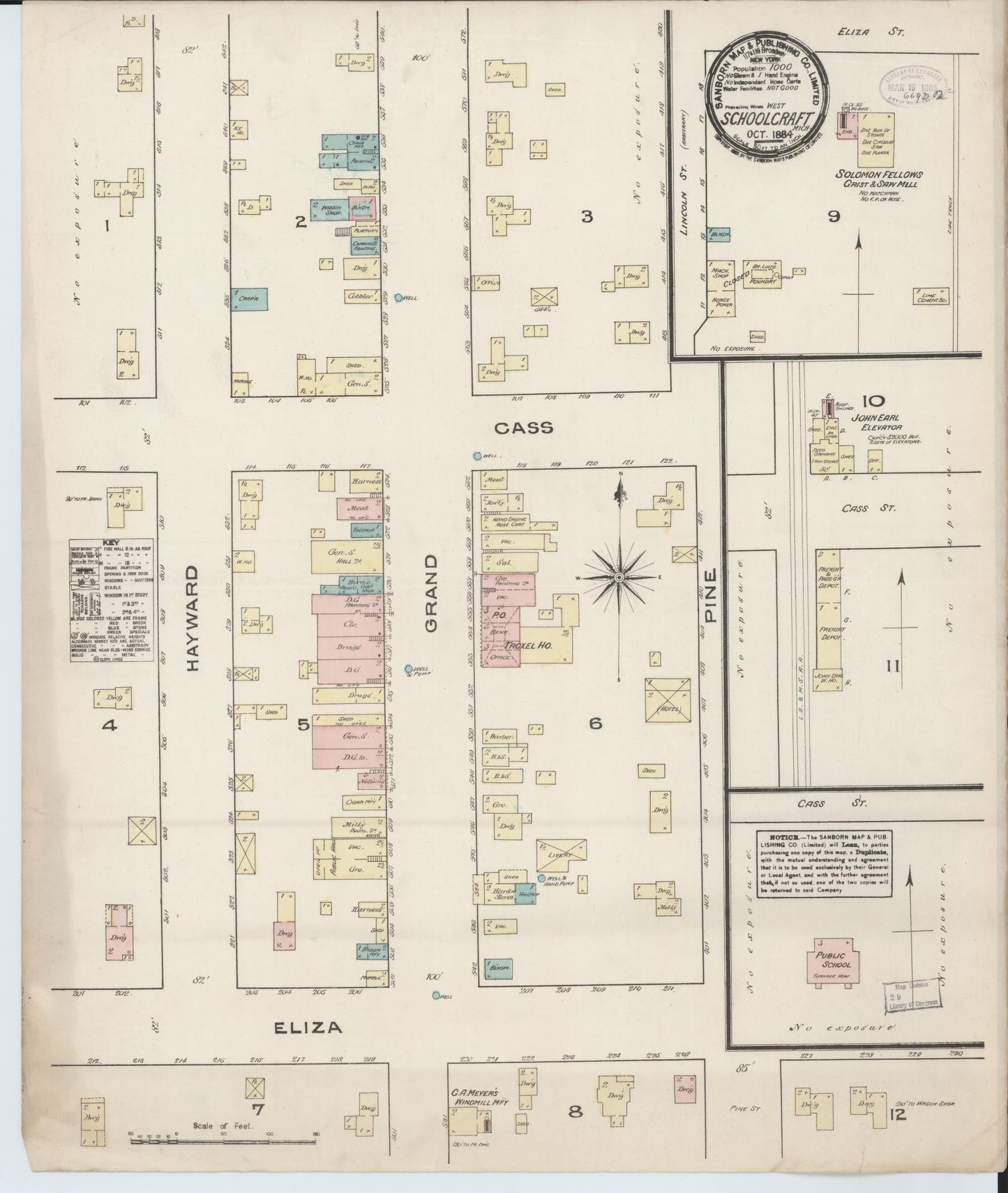 Sanborn Fire Insurance Map from Schoolcraft, Kalamazoo County, Michigan (1884), Sheet #0001 - Historic Sanborn Fire Insurance Map Print, vintage old map wall art, antique decor, genealogy gift, Michigan Michigan map