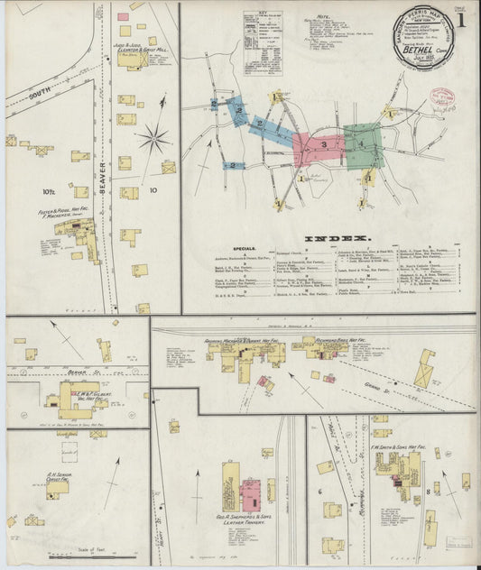 Sanborn Fire Insurance Map from Bethel, Fairfield County, Connecticut (1895), Sheet #0001 - Historic Sanborn Fire Insurance Map Print, vintage old map wall art, antique decor, genealogy gift, Connecticut Connecticut map