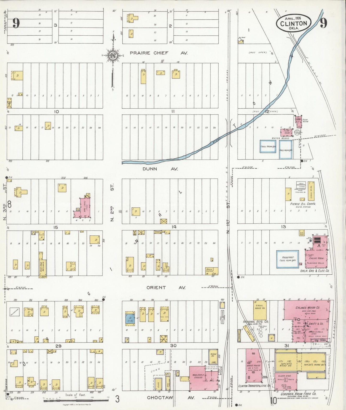 Sanborn Fire Insurance Map from Clinton, Custer County, Oklahoma (1926), Sheet #0009 - Complete Map Set gallery image, historic Sanborn map, vintage wall art, Oklahoma Oklahoma
