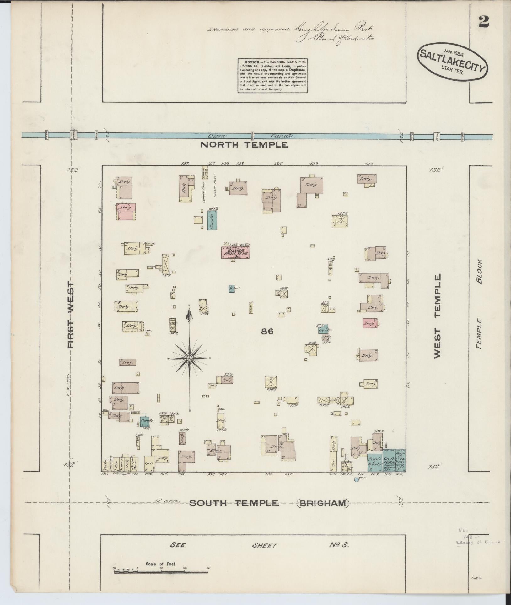 Sanborn Fire Insurance Map from Salt Lake City, Salt Lake County, Utah (1884), Sheet #0002 - Complete Map Set gallery image, historic Sanborn map, vintage wall art, Utah Utah