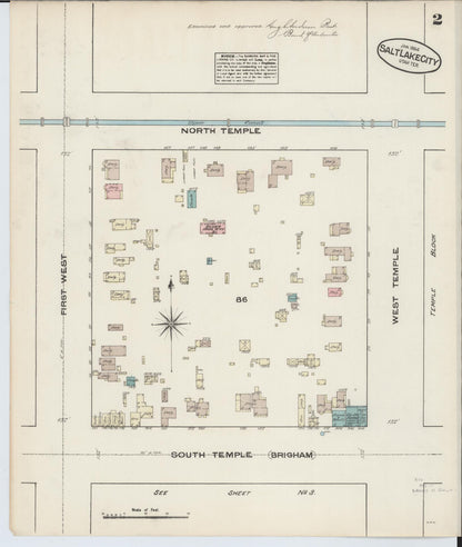 Sanborn Fire Insurance Map from Salt Lake City, Salt Lake County, Utah (1884), Sheet #0002 - Complete Map Set gallery image, historic Sanborn map, vintage wall art, Utah Utah