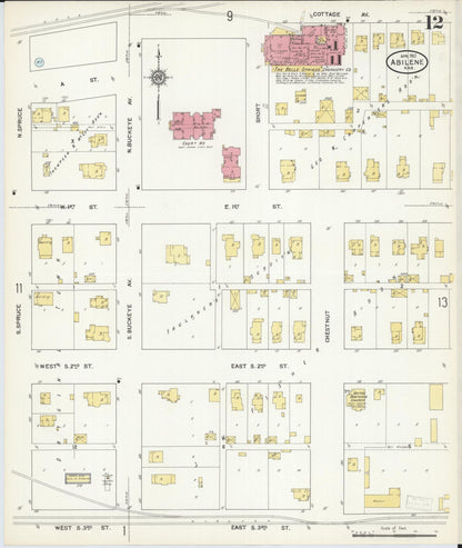 Sanborn Fire Insurance Map from Abilene, Dickinson County, Kansas (1912), Sheet #0012 - Complete Map Set gallery image, historic Sanborn map, vintage wall art, Kansas Kansas