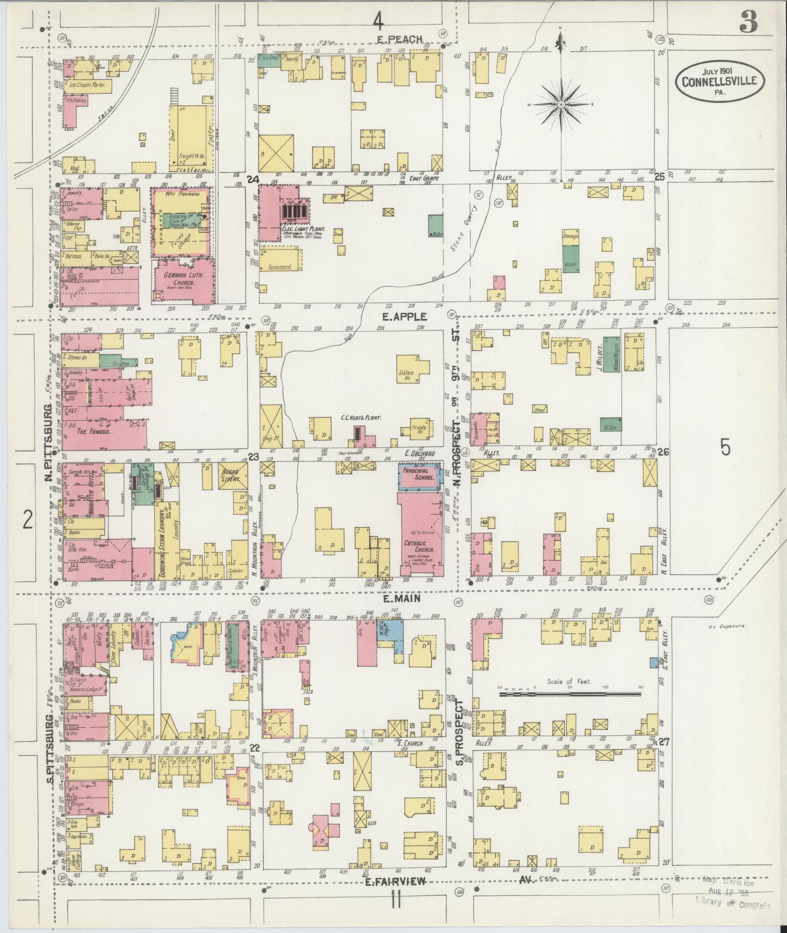 Sanborn Fire Insurance Map from Connellsville, Fayette County, Pennsylvania (1901), Sheet #0003 - Historic Sanborn Fire Insurance Map Print, vintage old map wall art, antique decor, genealogy gift, Pennsylvania Pennsylvania map