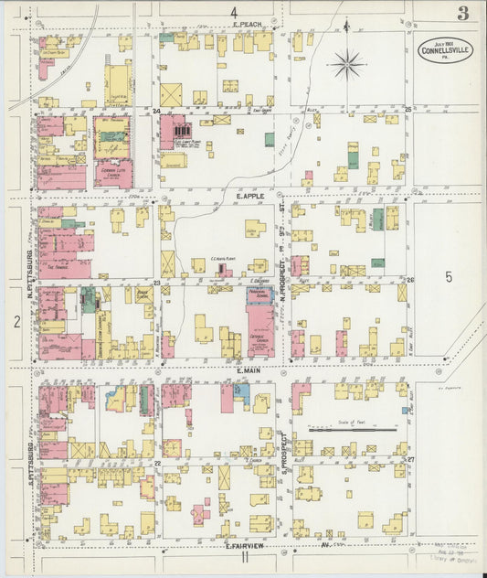 Sanborn Fire Insurance Map from Connellsville, Fayette County, Pennsylvania (1901), Sheet #0003 - Historic Sanborn Fire Insurance Map Print, vintage old map wall art, antique decor, genealogy gift, Pennsylvania Pennsylvania map