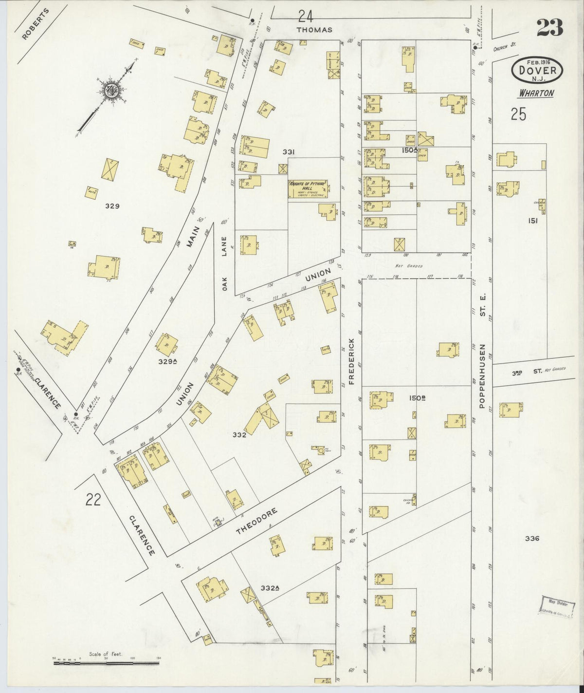 Sanborn Fire Insurance Map from Dover, Morris County, New Jersey (1916), Sheet #0023 - Complete Map Set gallery image, historic Sanborn map, vintage wall art, New Jersey New Jersey