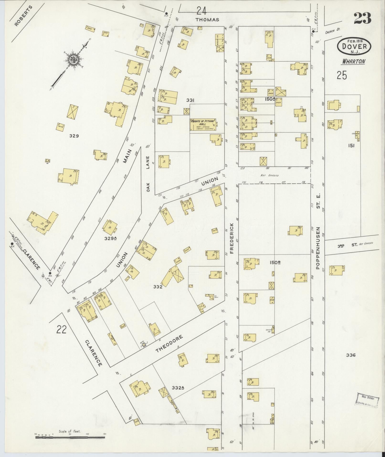 Sanborn Fire Insurance Map from Dover, Morris County, New Jersey (1916), Sheet #0023 - Complete Map Set gallery image, historic Sanborn map, vintage wall art, New Jersey New Jersey