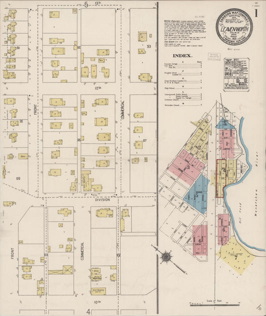 Sanborn Fire Insurance Map from Leavenworth, Chelan County, Washington (1921), Sheet #0001 - Historic Sanborn Fire Insurance Map Print, vintage old map wall art, antique decor, genealogy gift, Washington Washington map