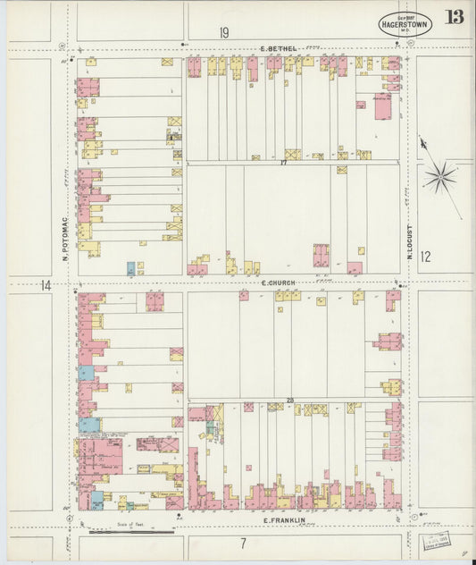 Sanborn Fire Insurance Map from Hagerstown, Washington County, Maryland (1897), Sheet #0013 - Historic Sanborn Fire Insurance Map Print, vintage old map wall art, antique decor, genealogy gift, Maryland Maryland map