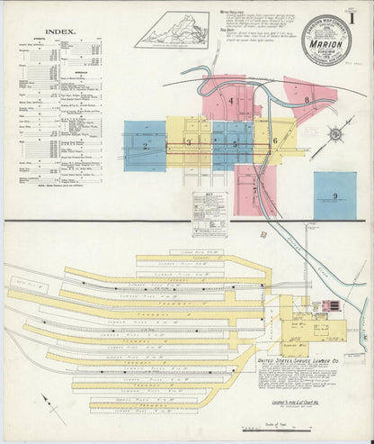 Sanborn Fire Insurance Map from Marion, Smyth County, Virginia (1913), Sheet #0001 - Complete Map Set gallery image, historic Sanborn map, vintage wall art, Virginia Virginia