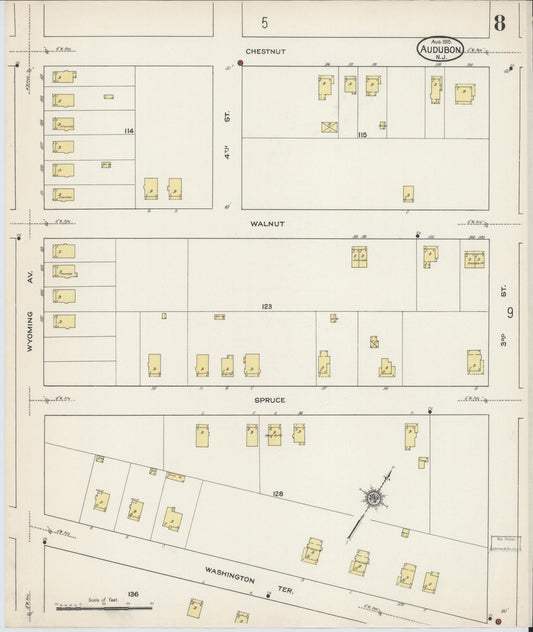 Sanborn Fire Insurance Map from Audubon, Camden County, New Jersey (1915), Sheet #0008 - Historic Sanborn Fire Insurance Map Print, vintage old map wall art, antique decor, genealogy gift, New Jersey New Jersey map