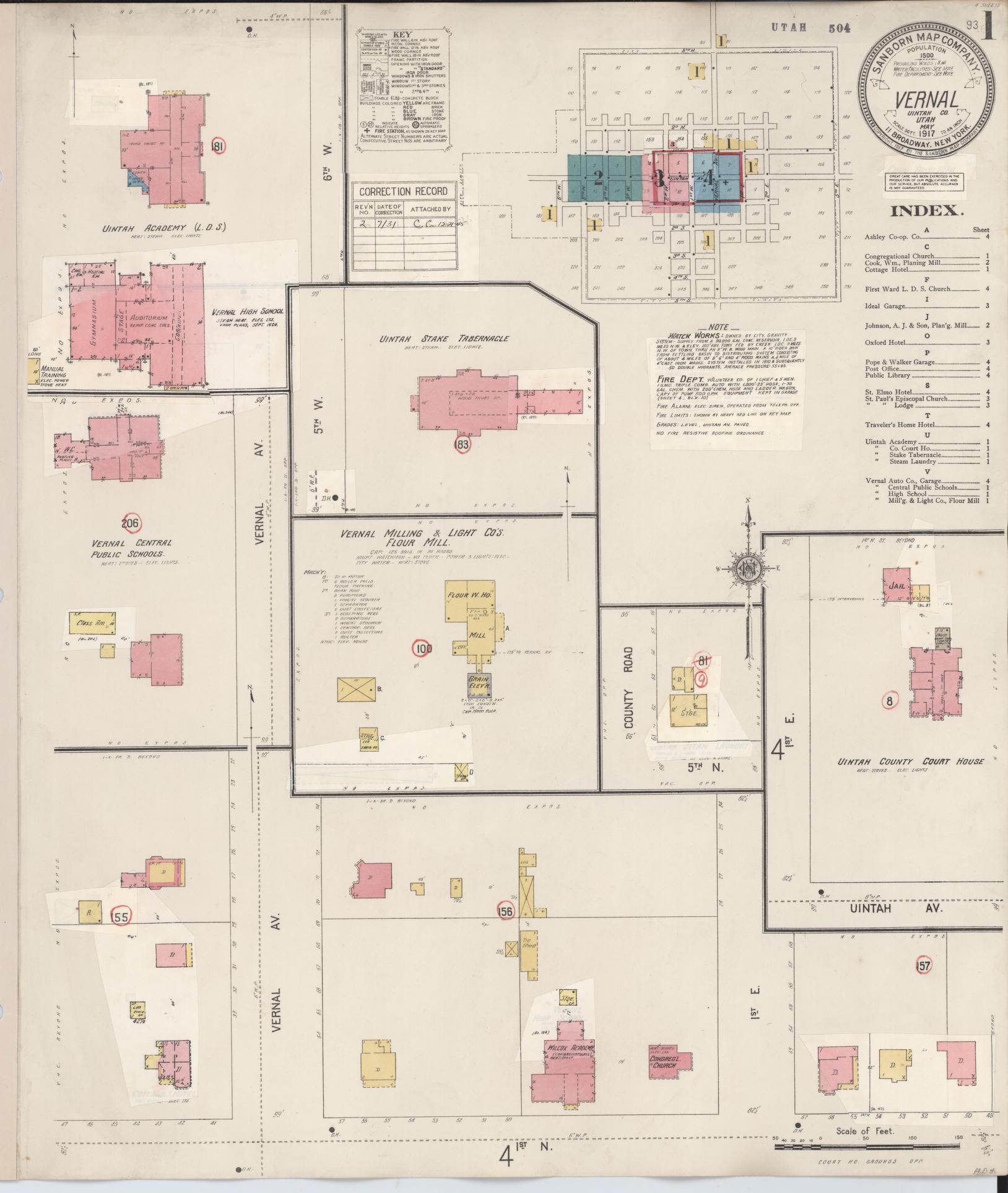 Sanborn Fire Insurance Map from Vernal, Uintah County, Utah (1931), Sheet #0001 - Complete Map Set gallery image, historic Sanborn map, vintage wall art, Utah Utah