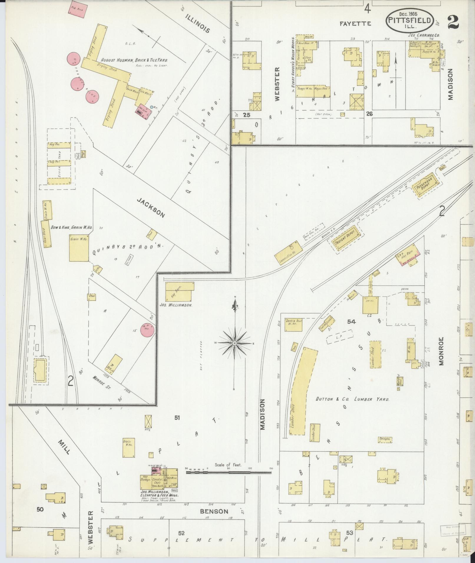 Sanborn Fire Insurance Map from Pittsfield, Pike County, Illinois (1905), Sheet #0002 - Complete Map Set gallery image, historic Sanborn map, vintage wall art, Illinois Illinois