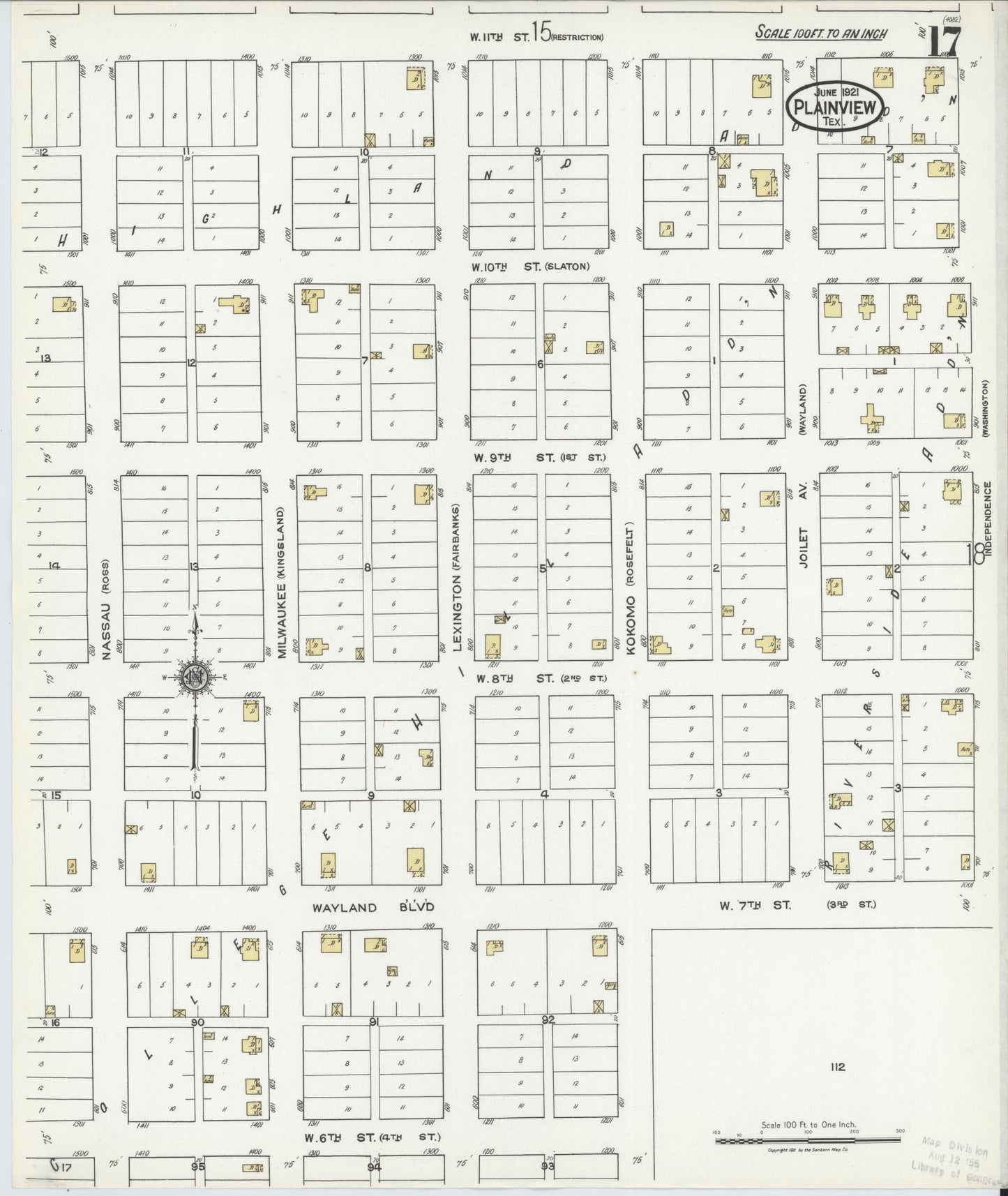 Sanborn Fire Insurance Map from Plainview, Hale County, Texas (1921), Sheet #0017 - Complete Map Set gallery image, historic Sanborn map, vintage wall art, Texas Texas