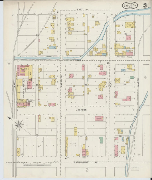 Sanborn Fire Insurance Map from Golden, Jefferson County, Colorado (1895), Sheet #0003 - Historic Sanborn Fire Insurance Map Print, vintage old map wall art, antique decor, genealogy gift, Colorado Colorado map