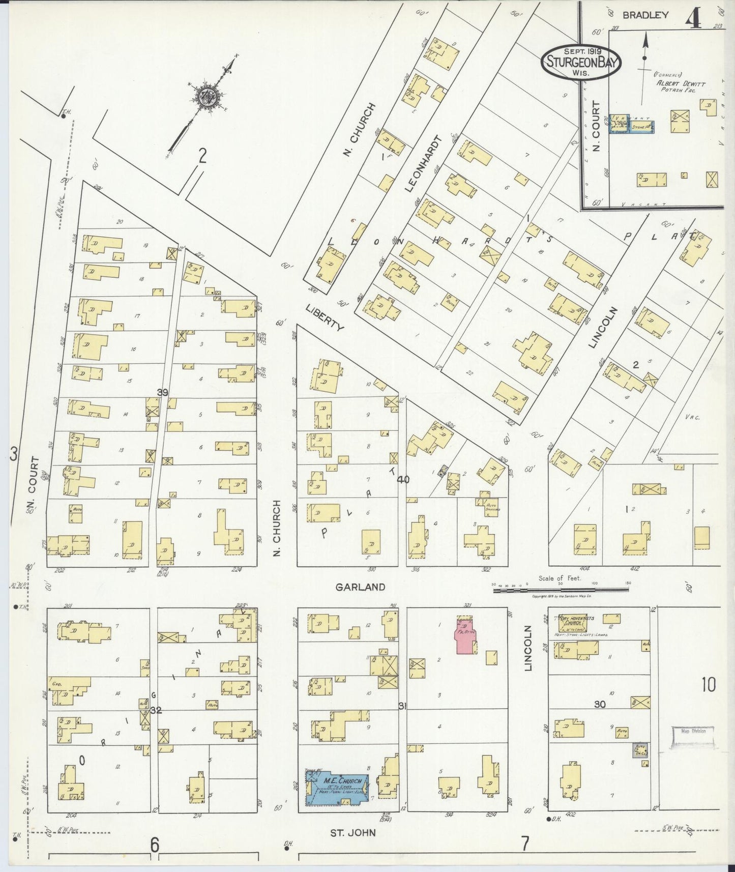 Sanborn Fire Insurance Map from Sturgeon Bay, Door County, Wisconsin (1919), Sheet #0004 - Historic Sanborn Fire Insurance Map Print, vintage old map wall art, antique decor, genealogy gift, Wisconsin Wisconsin map