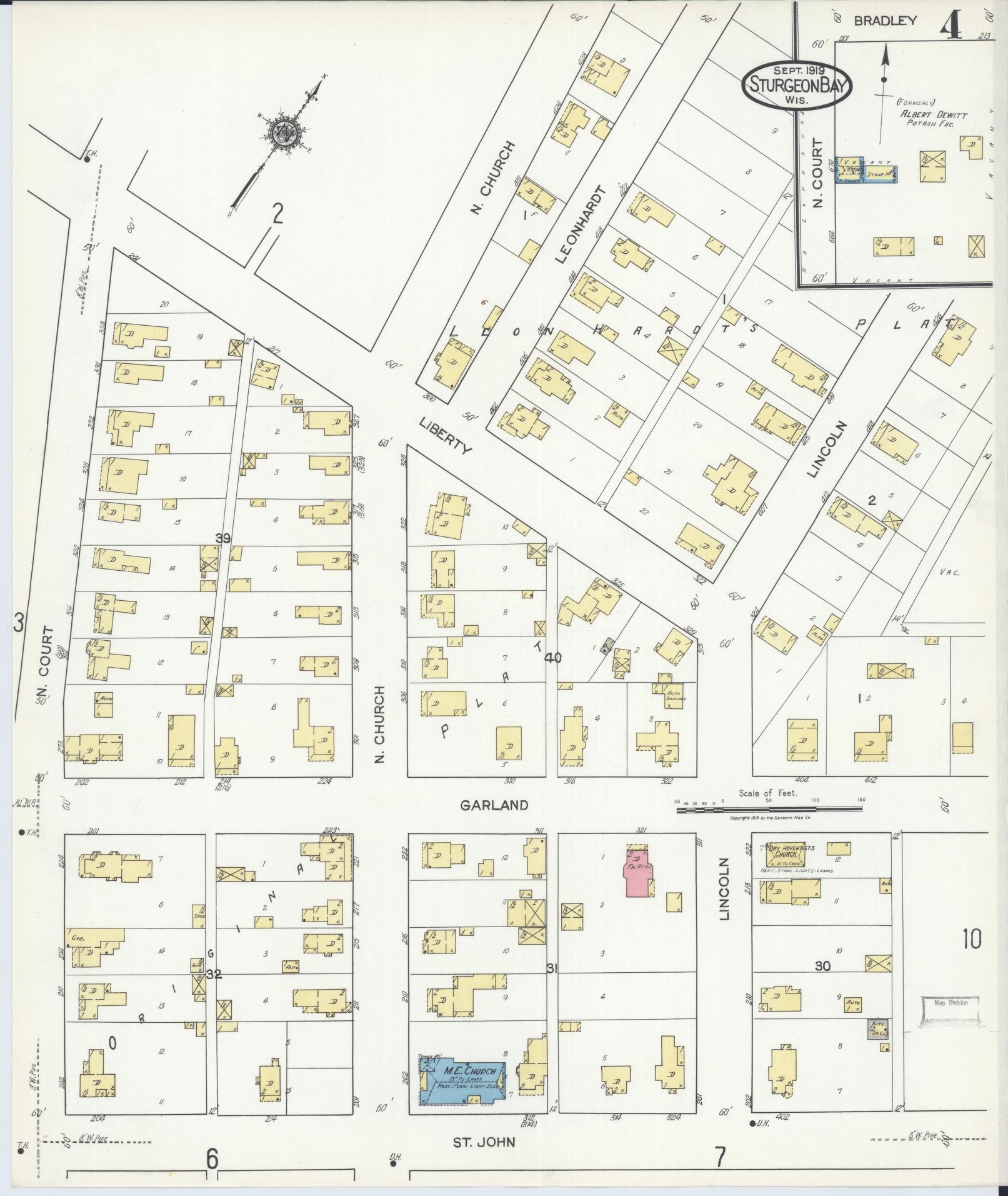 Sanborn Fire Insurance Map from Sturgeon Bay, Door County, Wisconsin (1919), Sheet #0004 - Historic Sanborn Fire Insurance Map Print, vintage old map wall art, antique decor, genealogy gift, Wisconsin Wisconsin map