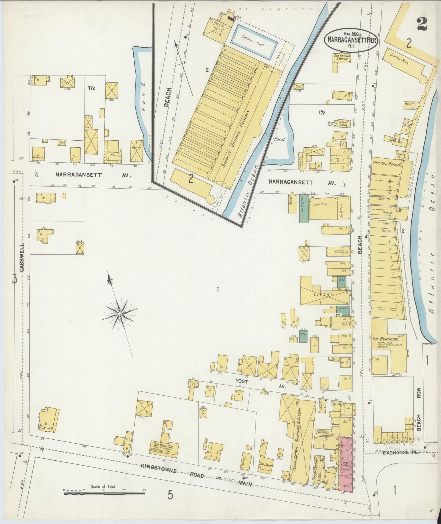 Sanborn Fire Insurance Map from Narragansett Pier, Washington County, Rhode Island (1903), Sheet #0002 - Complete Map Set gallery image, historic Sanborn map, vintage wall art, Rhode Island Rhode Island