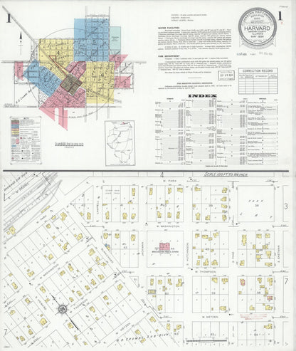 Sanborn Fire Insurance Map from Harvard, McHenry County, Illinois (1934), Sheet #0001 - Historic Sanborn Fire Insurance Map Print, vintage old map wall art, antique decor, genealogy gift, Illinois Illinois map