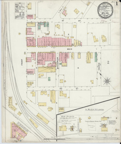 Sanborn Fire Insurance Map from Milan, Gibson County, Tennessee (1896), Sheet #0001 - Complete Map Set gallery image, historic Sanborn map, vintage wall art, Tennessee Tennessee