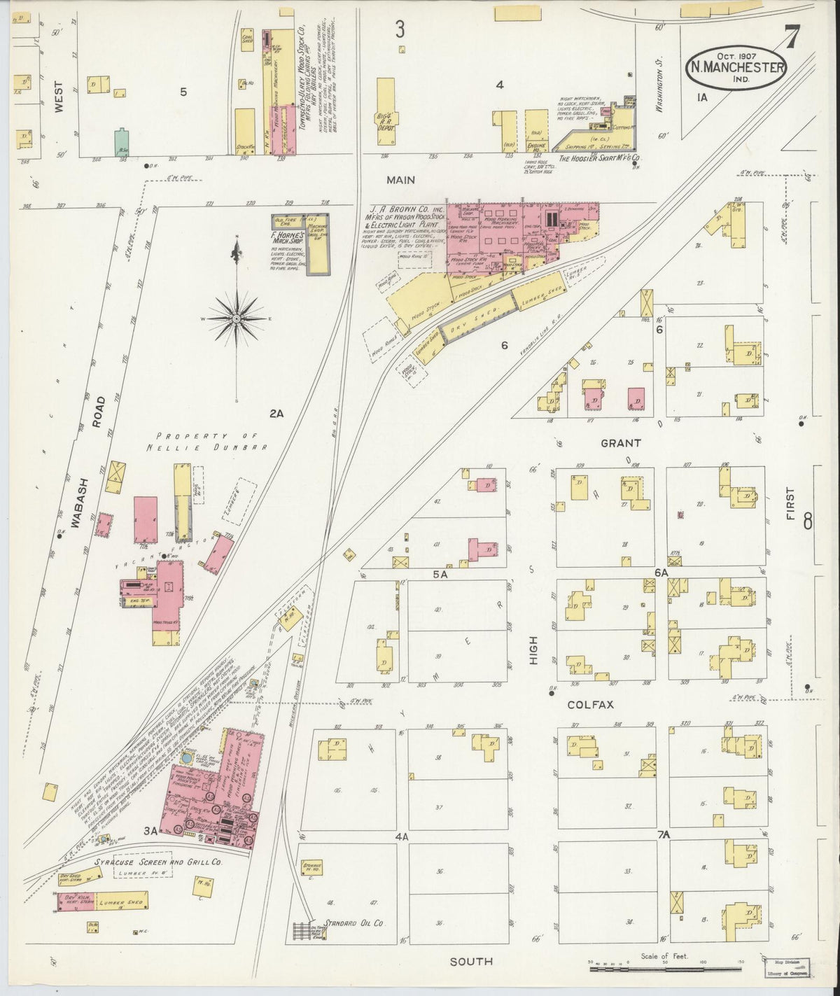 Sanborn Fire Insurance Map from North Manchester, Wabash County, Indiana (1907), Sheet #0007 - Complete Map Set gallery image, historic Sanborn map, vintage wall art, Indiana Indiana