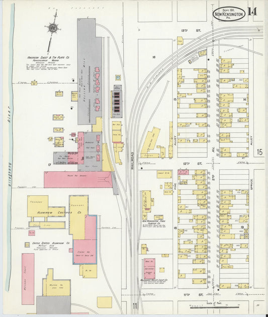Sanborn Fire Insurance Map from New Kensington, Westmoreland County, Pennsylvania (1911), Sheet #0014 - Historic Sanborn Fire Insurance Map Print, vintage old map wall art, antique decor, genealogy gift, Pennsylvania Pennsylvania map