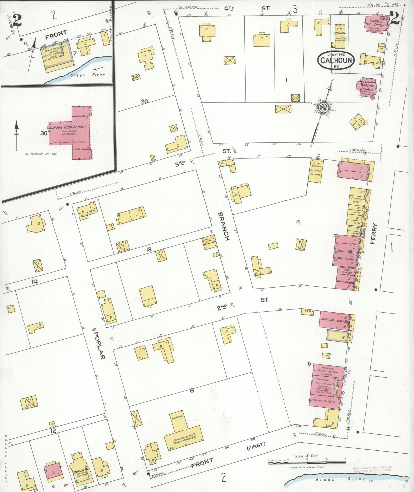 Sanborn Fire Insurance Map from Calhoun, Mclean County, Kentucky (1923), Sheet #0002 - Complete Map Set gallery image, historic Sanborn map, vintage wall art, Kentucky Kentucky