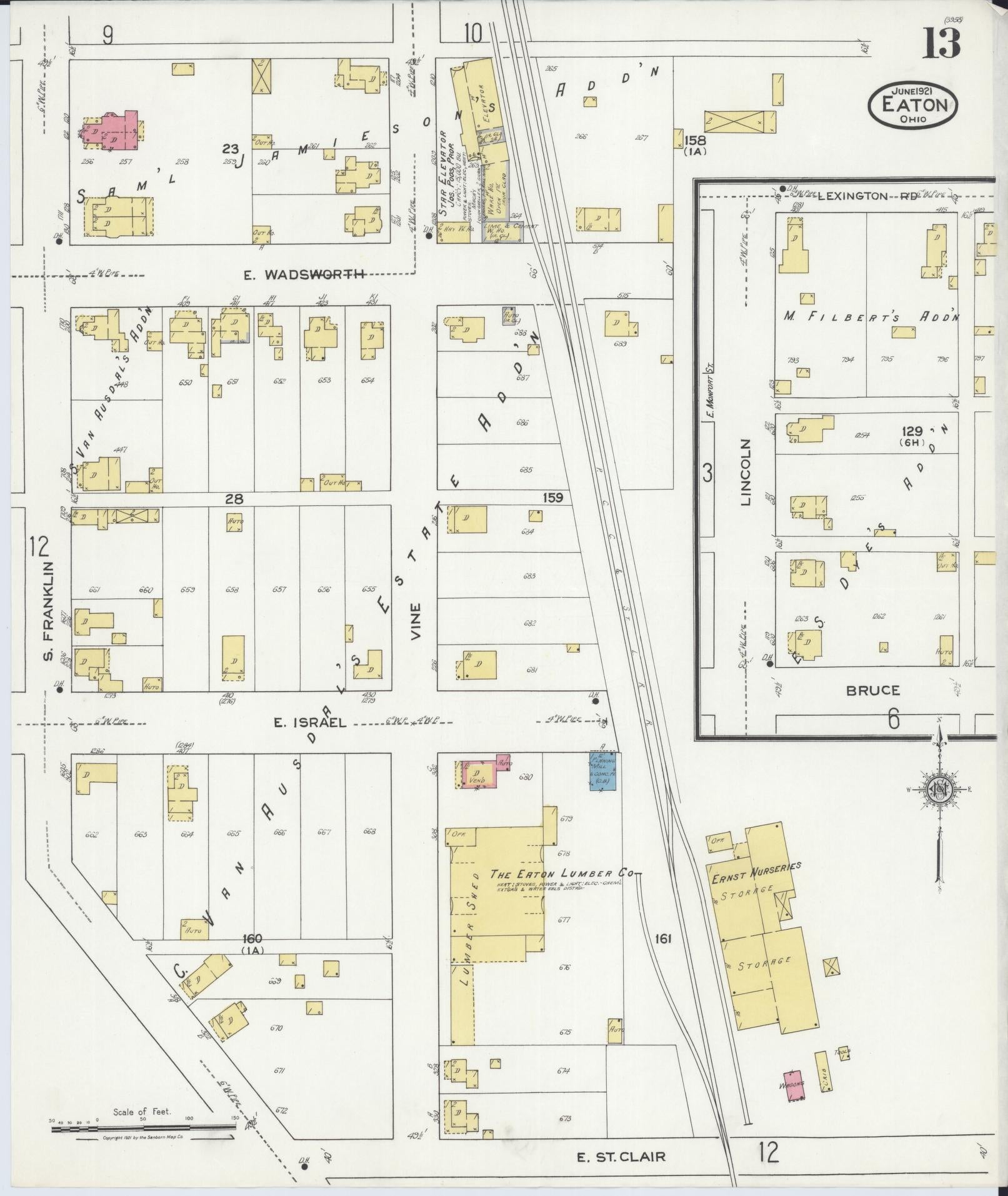 Sanborn Fire Insurance Map from Eaton, Preble County, Ohio (1921), Sheet #0013 - Complete Map Set gallery image, historic Sanborn map, vintage wall art, Ohio Ohio
