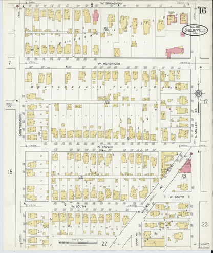 Sanborn Fire Insurance Map from Shelbyville, Shelby County, Indiana (1916), Sheet #0016 - Historic Sanborn Fire Insurance Map Print, vintage old map wall art, antique decor, genealogy gift, Indiana Indiana map