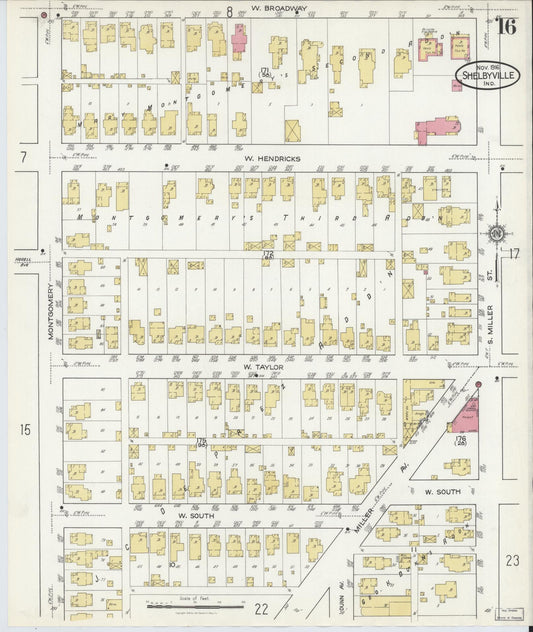Sanborn Fire Insurance Map from Shelbyville, Shelby County, Indiana (1916), Sheet #0016 - Historic Sanborn Fire Insurance Map Print, vintage old map wall art, antique decor, genealogy gift, Indiana Indiana map