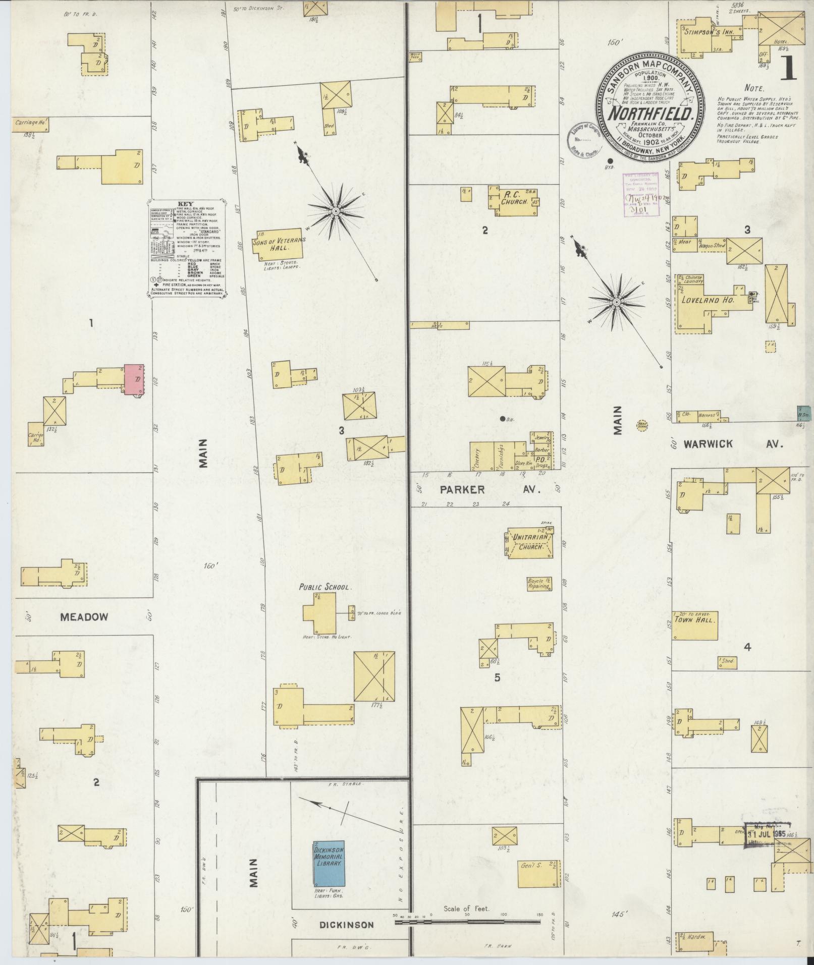 Sanborn Fire Insurance Map from Northfield, Franklin County, Massachusetts (1902), Sheet #0001 - Historic Sanborn Fire Insurance Map Print, vintage old map wall art, antique decor, genealogy gift, Massachusetts Massachusetts map