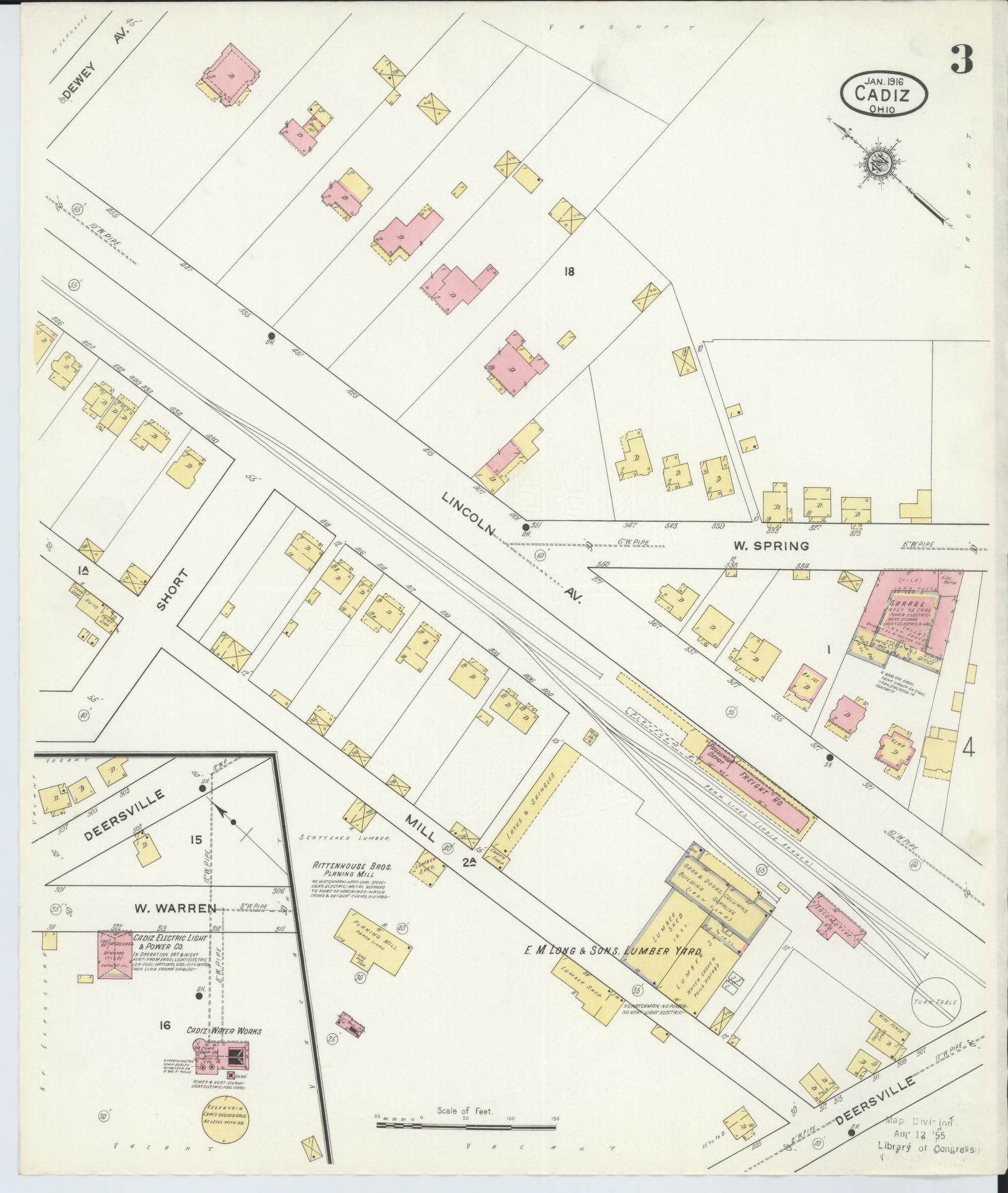 Sanborn Fire Insurance Map from Cadiz, Harrison County, Ohio (1916), Sheet #0003 - Complete Map Set gallery image, historic Sanborn map, vintage wall art, Ohio Ohio