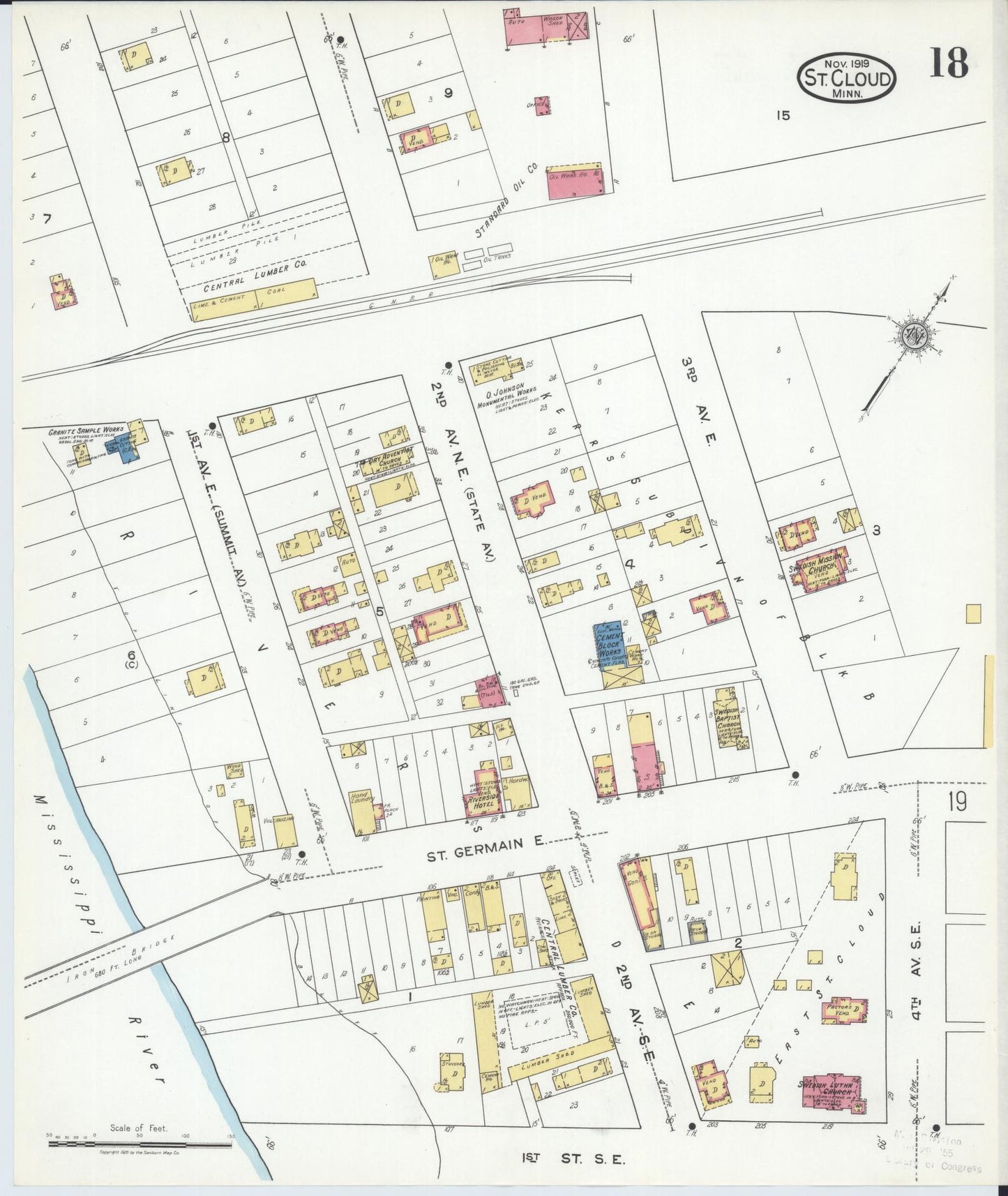 Sanborn Fire Insurance Map from Saint Cloud, Stearns, Benton, and Sherburne Counties, Minnesota (1919), Sheet #0018 - Historic Sanborn Fire Insurance Map Print, vintage old map wall art, antique decor, genealogy gift, Minnesota Minnesota map