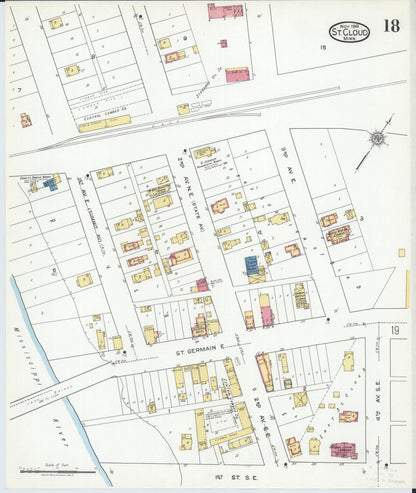 Sanborn Fire Insurance Map from Saint Cloud, Stearns, Benton, and Sherburne Counties, Minnesota (1919), Sheet #0018 - Historic Sanborn Fire Insurance Map Print, vintage old map wall art, antique decor, genealogy gift, Minnesota Minnesota map