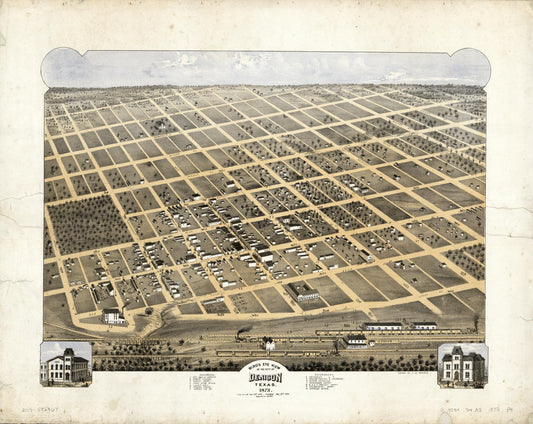 Bird's eye view of the city of Denison, Texas, 1873 (1873) – Historic Bird’s-Eye View Panorama Print