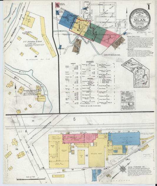Sanborn Fire Insurance Map from Milan, Washtenaw And Monroe Counties, Michigan (1922), Sheet #0001 - Complete Map Set gallery image, historic Sanborn map, vintage wall art, Michigan Michigan