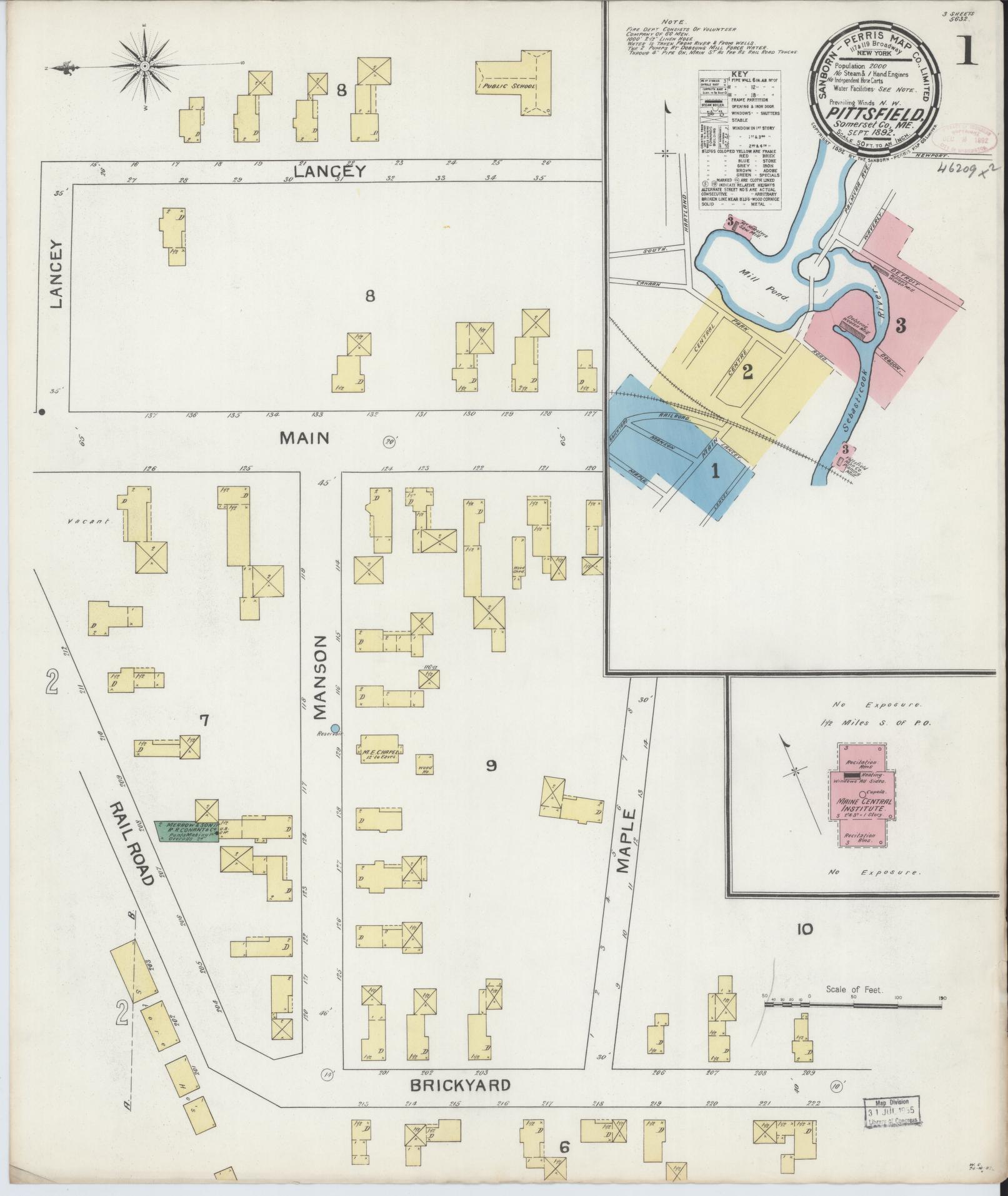 Sanborn Fire Insurance Map from Pittsfield, Somerset County, Maine. (1892) – Historic Sanborn Fire Insurance Map Print