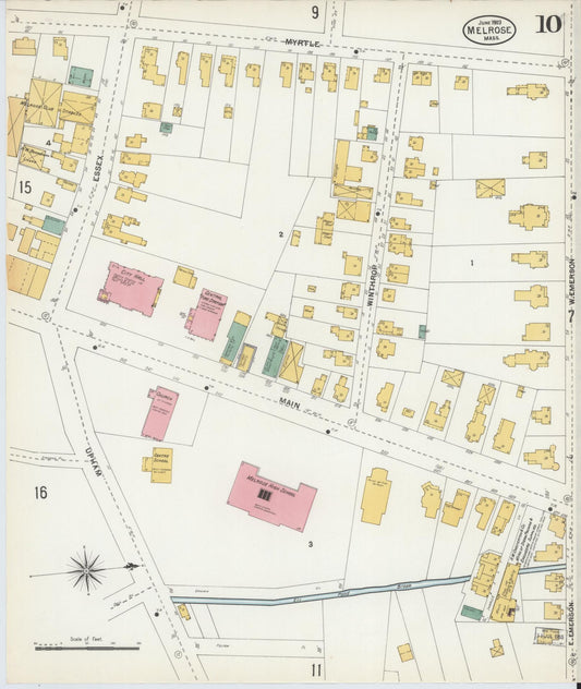 Sanborn Fire Insurance Map from Melrose, Middlesex County, Massachusetts (1903), Sheet #0010 - Historic Sanborn Fire Insurance Map Print, vintage old map wall art, antique decor, genealogy gift, Massachusetts Massachusetts map