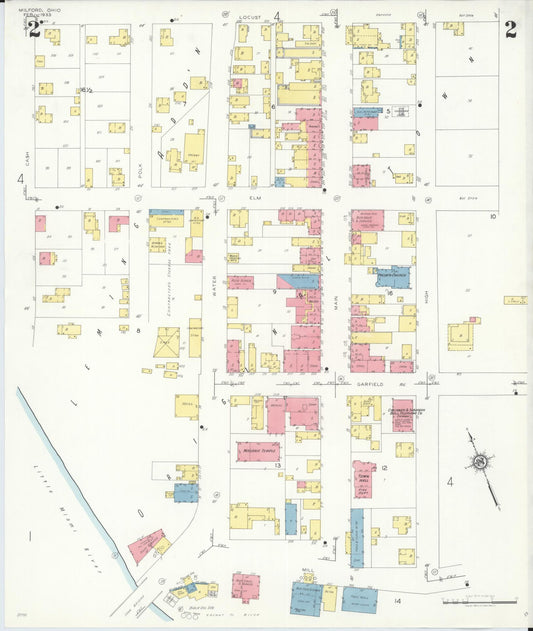 Sanborn Fire Insurance Map from Milford, Clermont And Hamilton County, Ohio (1933), Sheet #0002 - Historic Sanborn Fire Insurance Map Print, vintage old map wall art, antique decor, genealogy gift, Ohio Ohio map