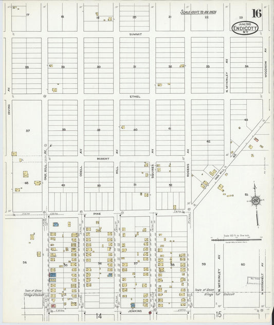 Sanborn Fire Insurance Map from Endicott, Broome County, New York (1918), Sheet #0016 - Historic Sanborn Fire Insurance Map Print, vintage old map wall art, antique decor, genealogy gift, New York New York map