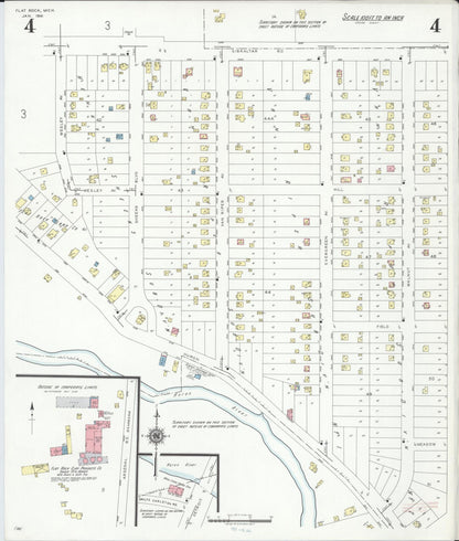 Sanborn Fire Insurance Map from Flat Rock, Wayne County, Michigan (1941), Sheet #0004 - Historic Sanborn Fire Insurance Map Print, vintage old map wall art, antique decor, genealogy gift, Michigan Michigan map
