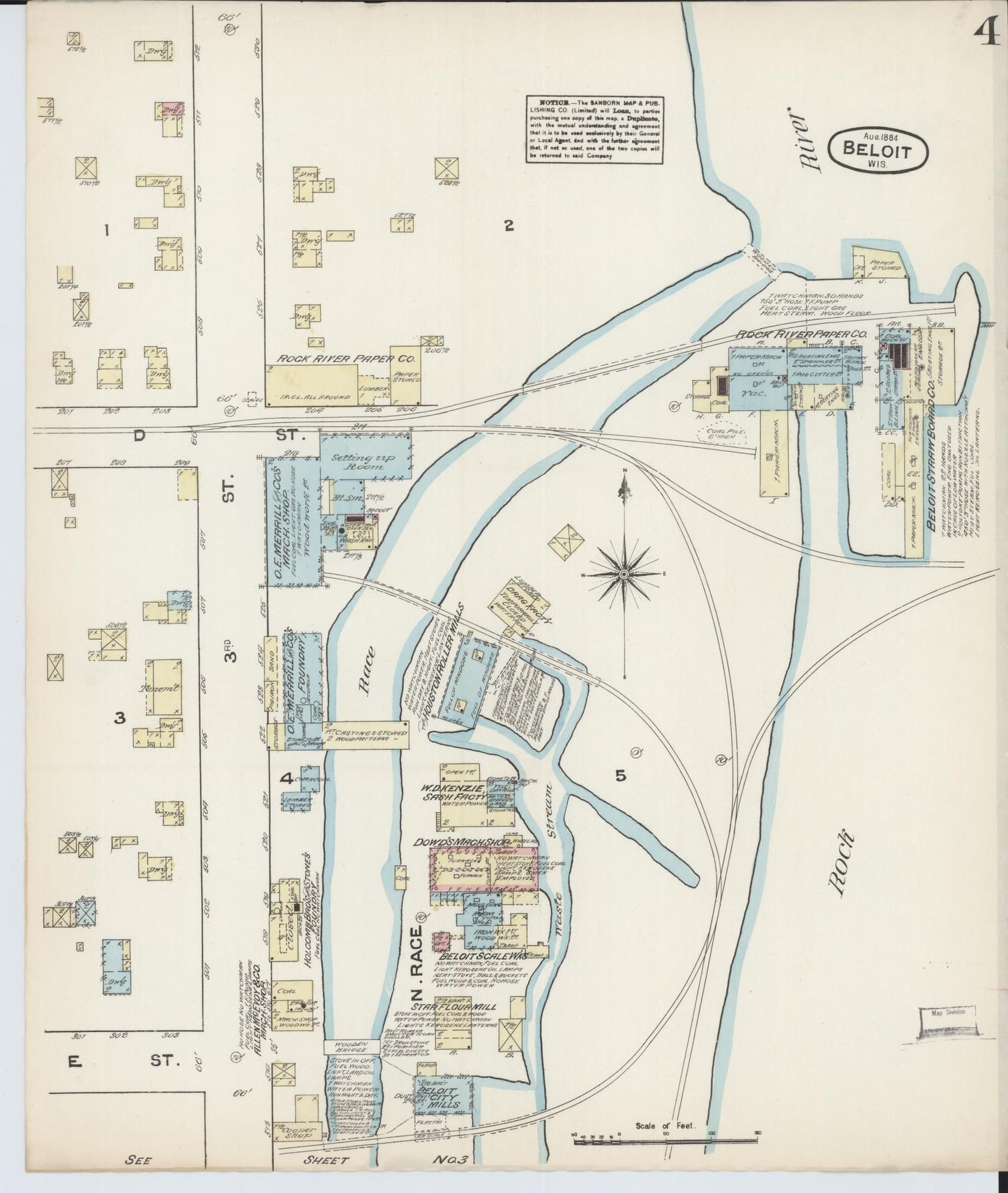 Sanborn Fire Insurance Map from Beloit, Rock County, Wisconsin (1884), Sheet #0004 - Complete Map Set gallery image, historic Sanborn map, vintage wall art, Wisconsin Wisconsin