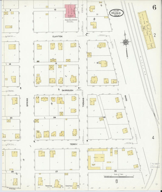 Sanborn Fire Insurance Map from Hugo, Choctaw County, Oklahoma (1911), Sheet #0006 - Historic Sanborn Fire Insurance Map Print, vintage old map wall art, antique decor, genealogy gift, Oklahoma Oklahoma map
