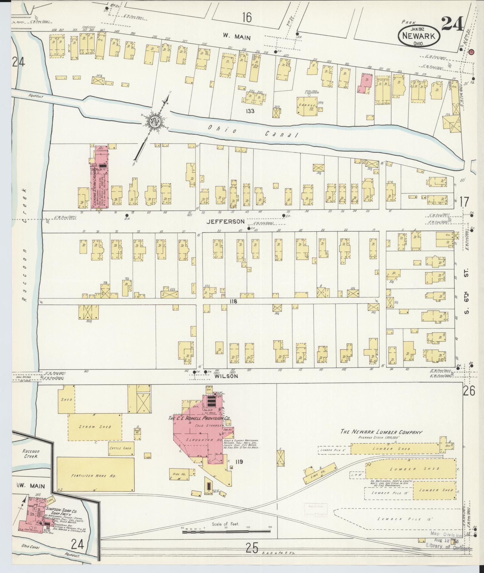 Sanborn Fire Insurance Map from Newark, Licking County, Ohio (1912), Sheet #0024 - Complete Map Set gallery image, historic Sanborn map, vintage wall art, Ohio Ohio