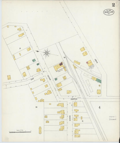Sanborn Fire Insurance Map from Babylon, Suffolk County, New York (1902), Sheet #0002 - Historic Sanborn Fire Insurance Map Print, vintage old map wall art, antique decor, genealogy gift, New York New York map