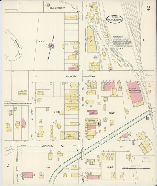 Sanborn Fire Insurance Map from Middlesboro, Bell County, Kentucky (1913), Sheet #0002 - Historic Sanborn Fire Insurance Map Print, vintage old map wall art, antique decor, genealogy gift, Kentucky Kentucky map