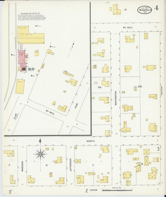 Sanborn Fire Insurance Map from Magnolia, Columbia County, Arkansas (1907), Sheet #0004 - Historic Sanborn Fire Insurance Map Print, vintage old map wall art, antique decor, genealogy gift, Arkansas Arkansas map
